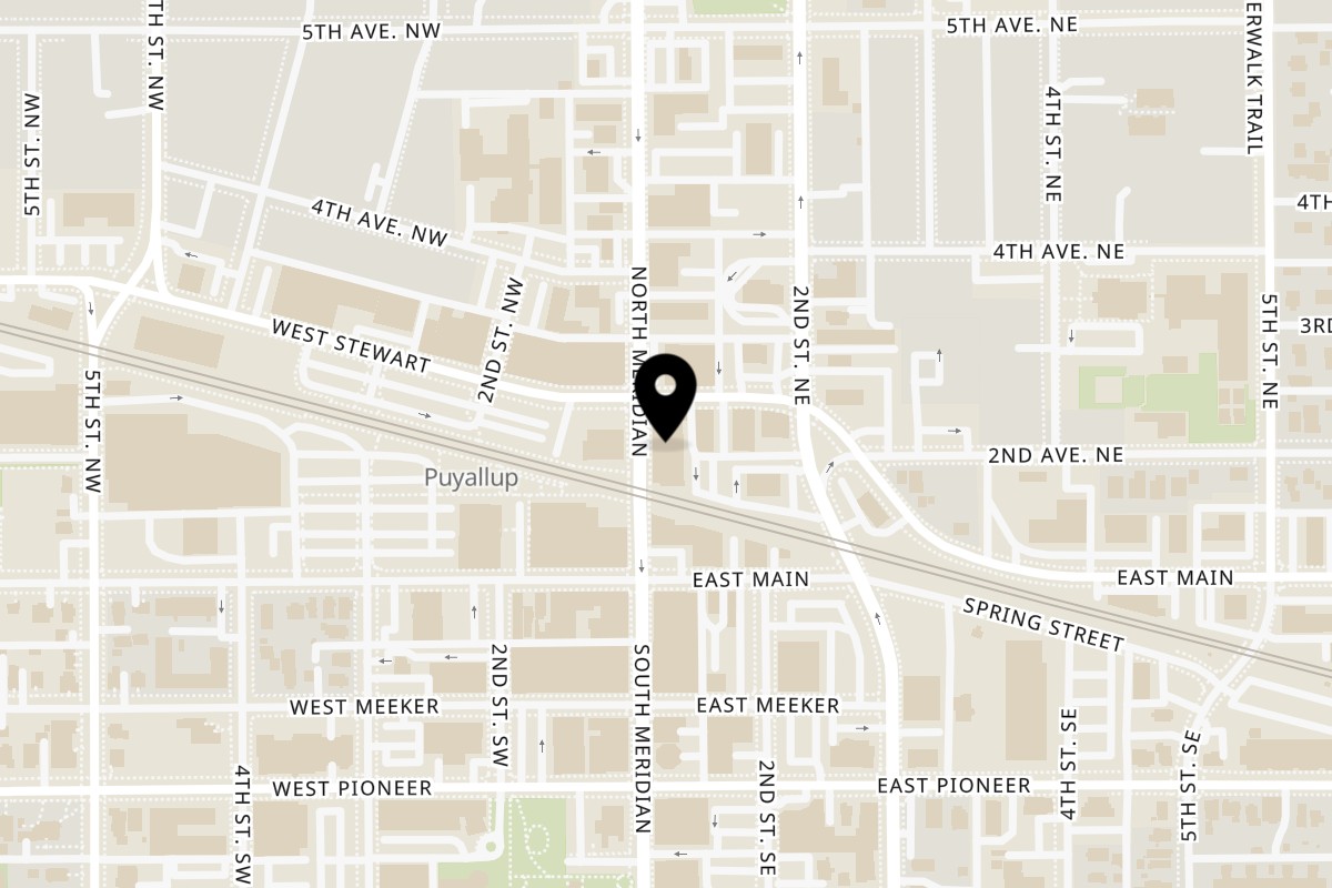 Map showing the location of Meridian Cafe on 213 N Meridian in Puyallup